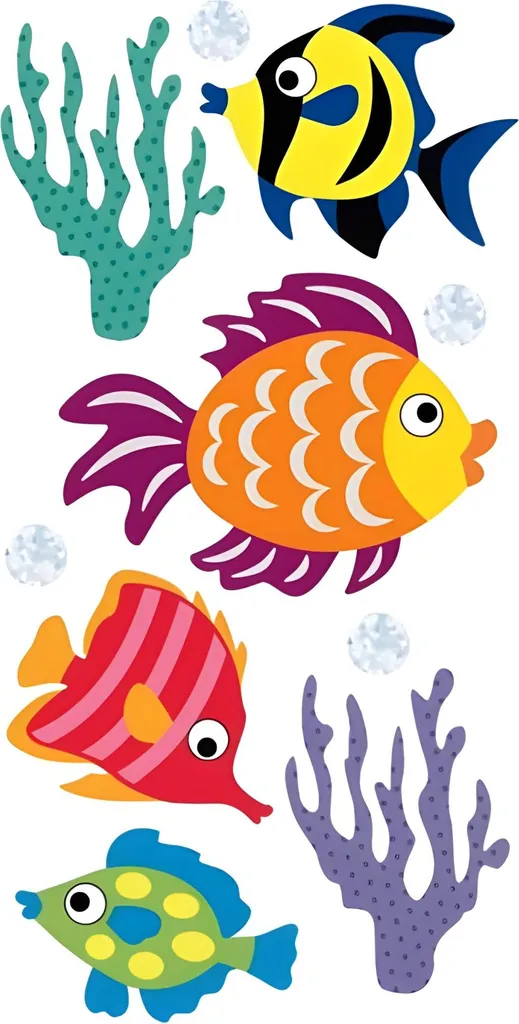 Autocollants Poissons Tropicaux Multicolores Planche Heyda 7,5x16,5 cm