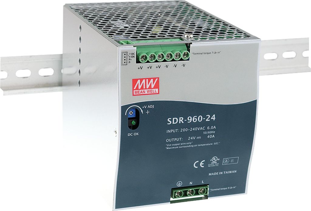 MEANWELL SDR-960-24, DC AC Hutschienen-Netzteil, DIN, 960W 24V 40A
