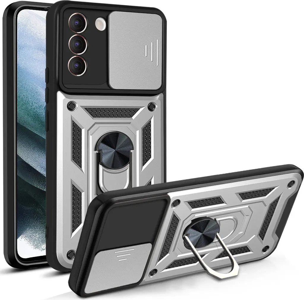 WEFOR Custodia Per Samsung Galaxy S21+ 5G Con Anello Cavalletto E Copriobiettivo Scorrevole – Antiurdo TPU E PC – Blu - 2
