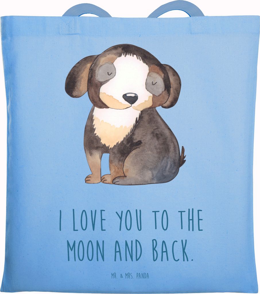 Mr. & Mrs. Panda Einkaufstasche Hund Entspannen - Sky Blue - Geschenk, Schultasche, Tote Bag, Tasche, Verliebt, Sprüche, Liebe, Stoffbeutel, Lapto...