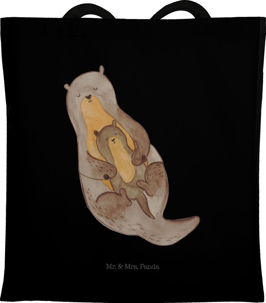 Mr. & Mrs. Panda Tote Bag Otter Kind - Schwarz - Geschenk, Mama, Laptoptasche, Jutebeutel, Einkaufstasche, Mutter, Baby, Tasche, Shopping, Geburt, ...