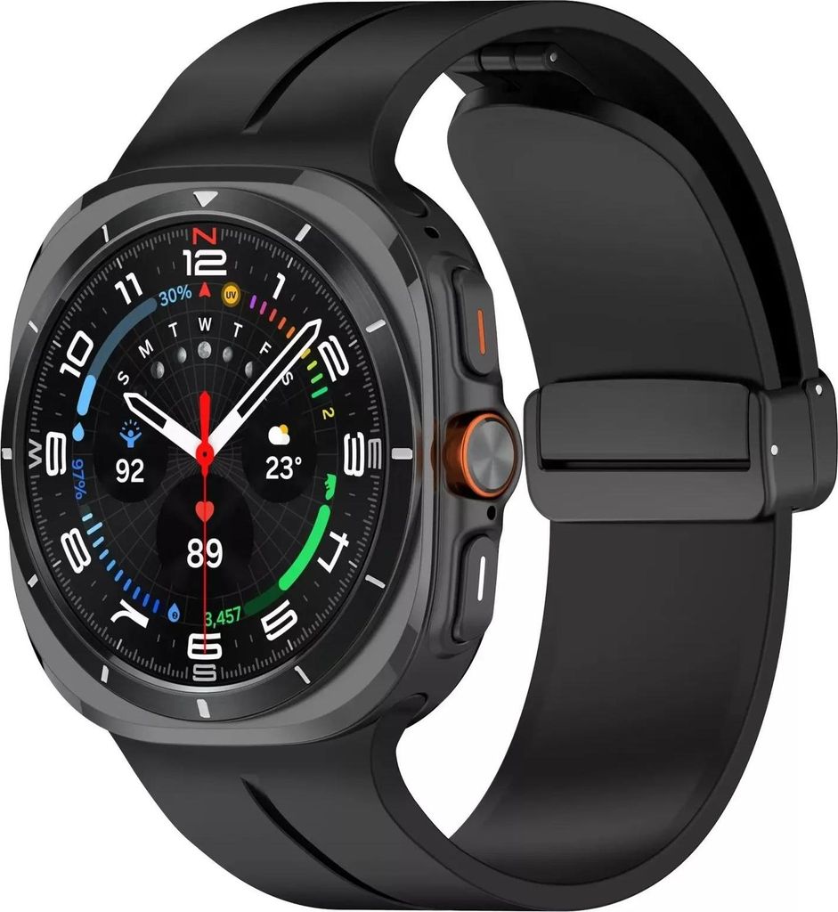 Strap-it Silikon-Sportarmband mit magnetischem D-Verschluss - passend für Samsung Galaxy Watch Ultra / Ultra 2025 47mm (schwarz)