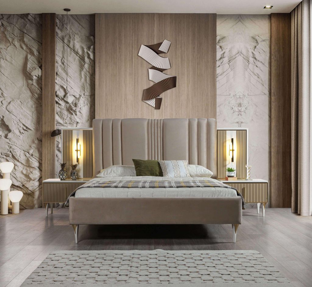 Schlafzimmer 3tlg. Bett + Nachttische Möbel Set elegant