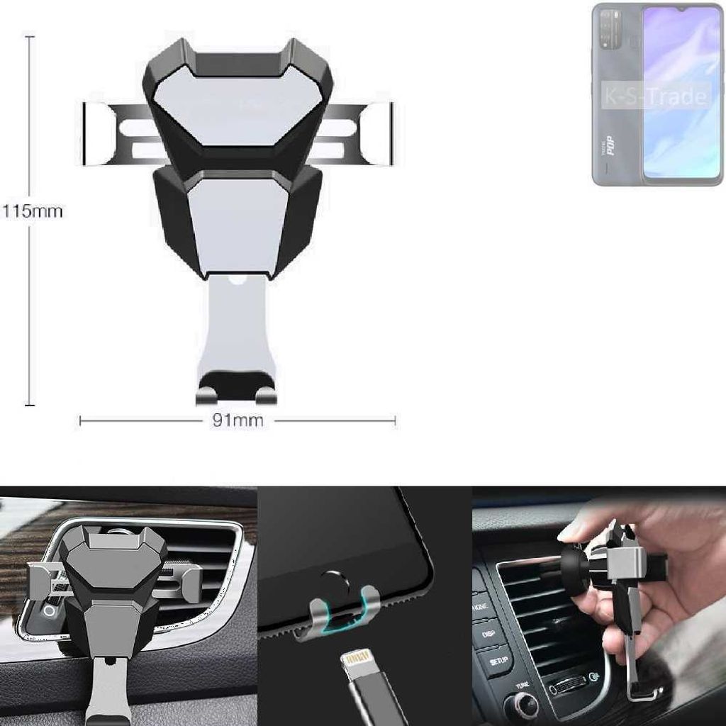 K-S-Trade Lüftungshalterung kompatibel mit Tecno Pop 5X kompakte Handy-Halterung Lüftungsschlitz Lüftungsgitter Autohalterung KFZ Auto-Halterung