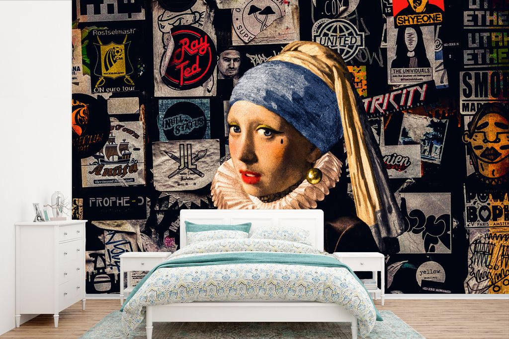 MuchoWow Fototapete für Wohnzimmer oder Schlafzimmer Wandtapete Vinyl Motivtapete Das Mädchen mit dem Perlenohrring - Tätowierung - Vermeer - ...