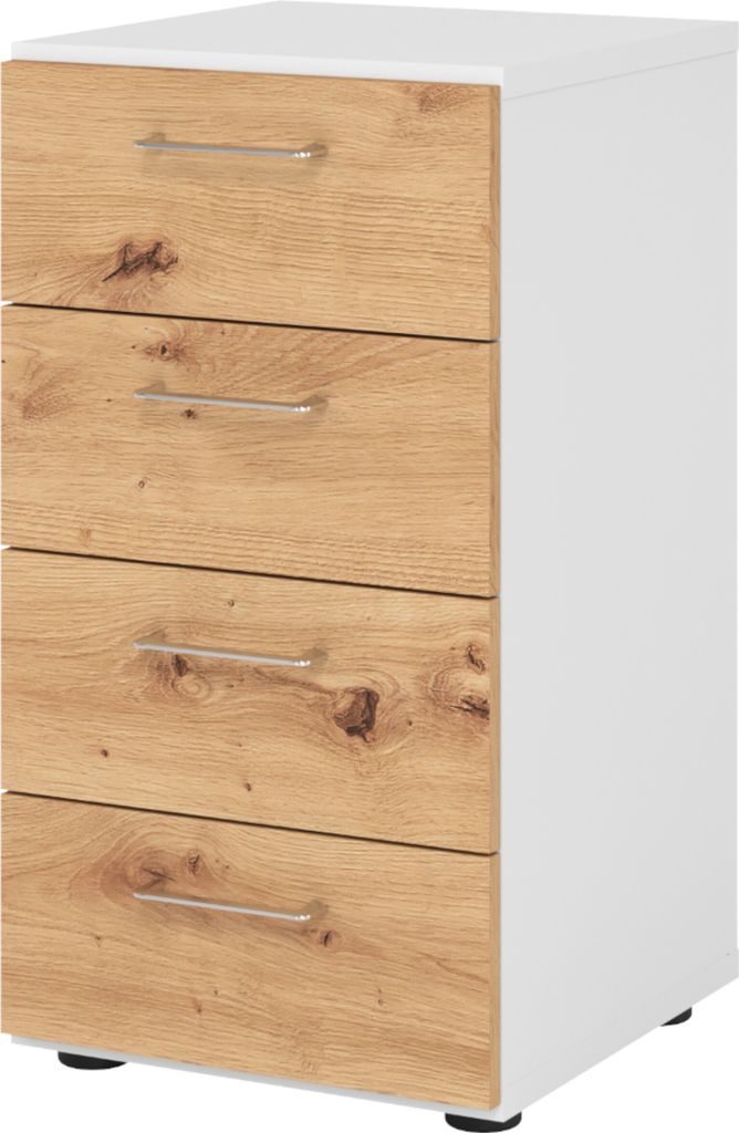 bümö smart Schubladen Schrank - 4 Schübe - Nachbildung: Weiß/Asteiche