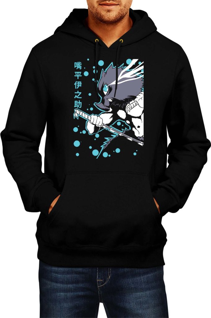 Herren Kapuzenpullover Demon Anime Slayer Kimetsu No Yaiba Inosuke Hashibara 07, Man L / Schwarz