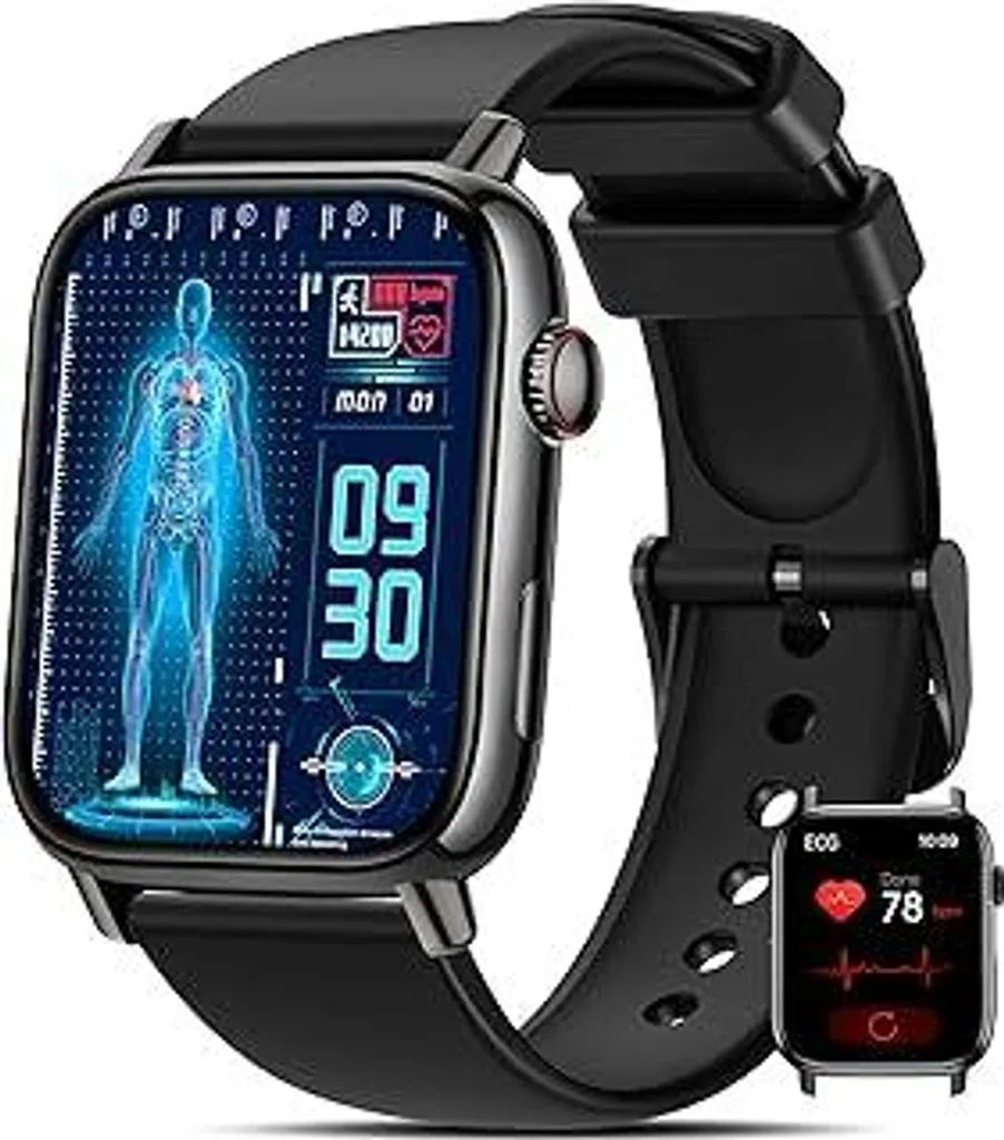 Smartwatch da uomo e da donna con ??????cker/ECG/HRV/ 1.83 Orologio fitness e salute con frequenza cardiaca 24 ore su 24/pressione sanguigna/SPO2/sonno/chiamata di emergenza SOS, oltre 145 modalità sportive Orologio fitness Contapassi iOS Android Nero - 1