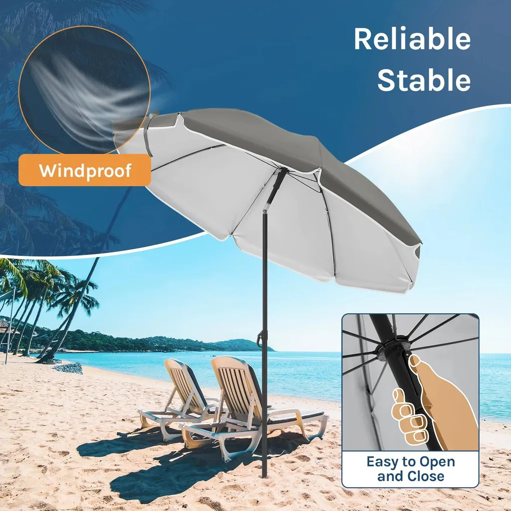 Petit Parasol de balcon Gris Ø 135 cm Réglable - Idéal pour l'extérieur - 2