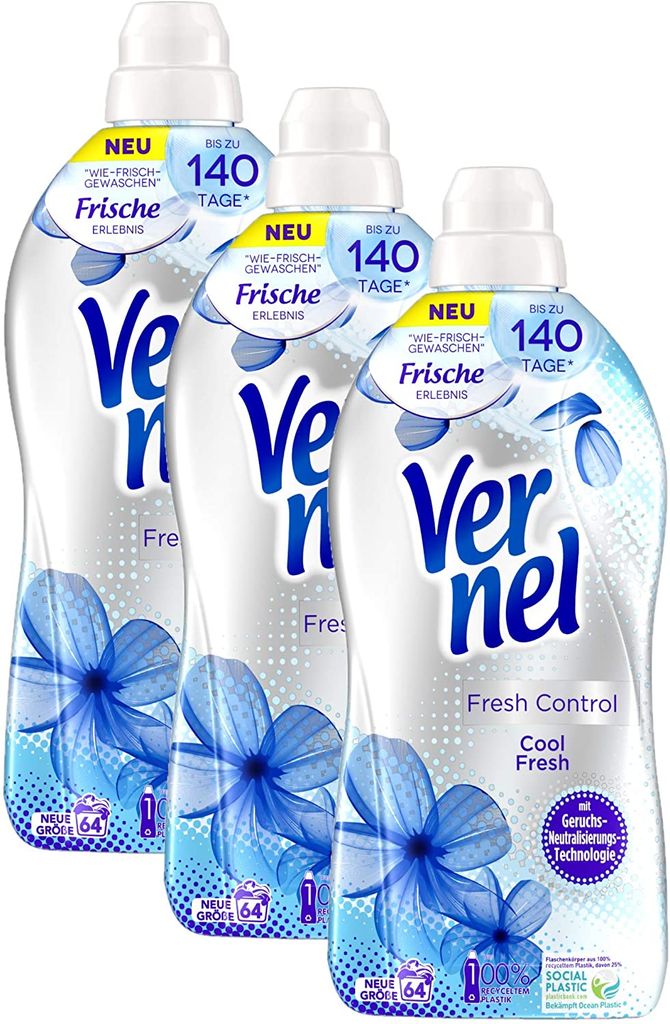 Vernel Fresh Control Fresh Weichspüler Wäsche 3x64 Waschladungen Waschmittel