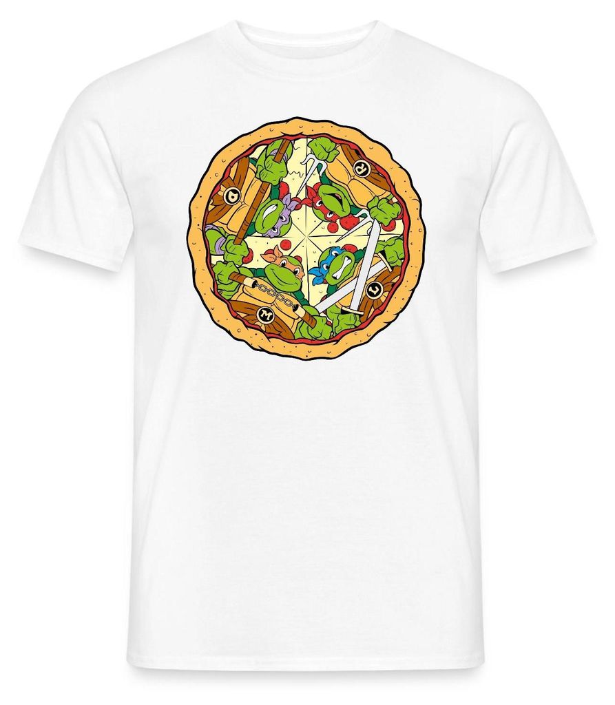 Spreadshirt Teenage Mutant Ninja Turtles Pizza Logo Männer T-Shirt, 4XL, Weiß