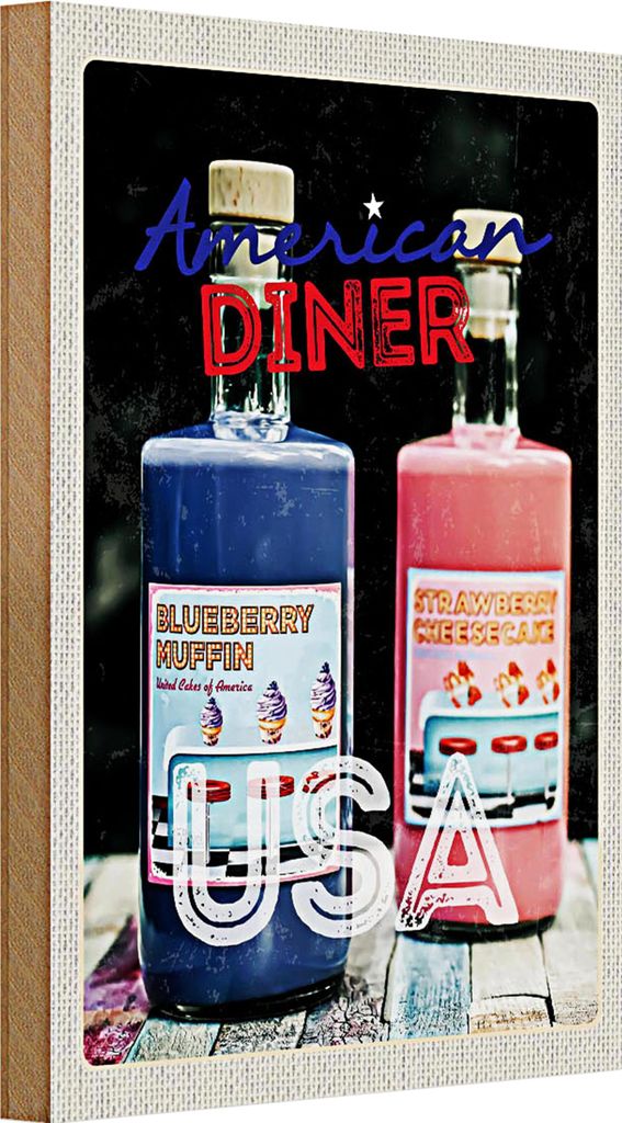 Holzschild Reise 20x30cm Amerika Diner Restaurant blau Muffin