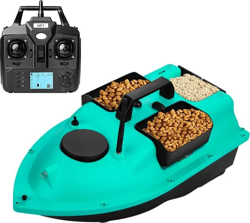 Bateau amorceur GPS avec 3 bacs et batterie 12000mAh en boîtier ABS noir