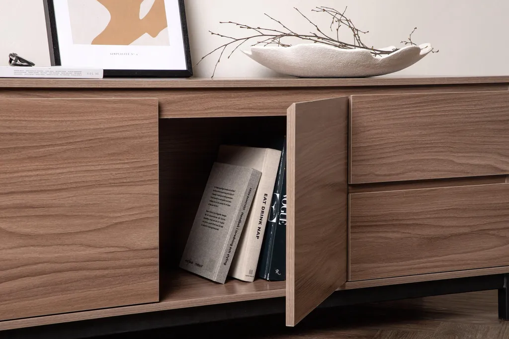 Buffet Compact 138cm Noyer et Noir - Solution de Rangement Gain de Place