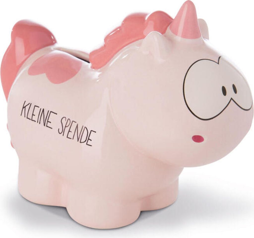 NICI Theodor and Friends Merry Heart Kleine Spende Spareinhorn, Einhorn, Spardose, Spar Dose, Sparbüchse, Dolomit / Keramik, Rosa, 16.5 cm, 42517