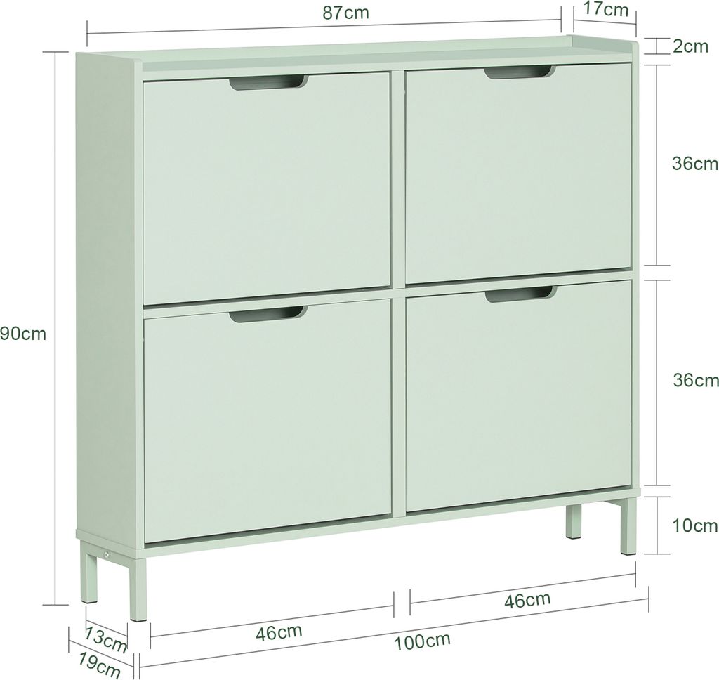 HOMCOM SCHUHSCHRANK SCHUHKIPPER Schuhregal Schuhkommode 4 Klappen 16-24