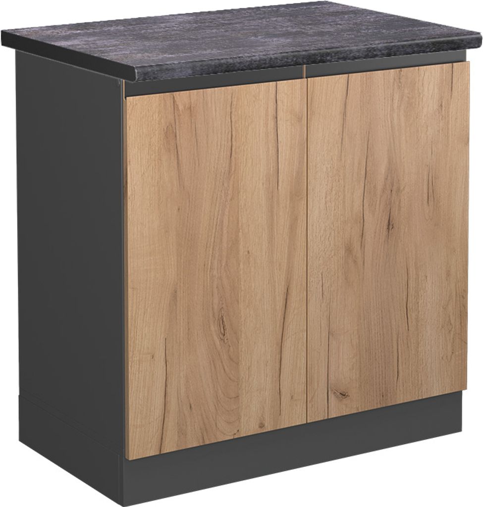 Spülenunterschrank Vicco R-Line Goldkraft Eiche 80 cm J-Shape, AP Anthrazit, Model 46253