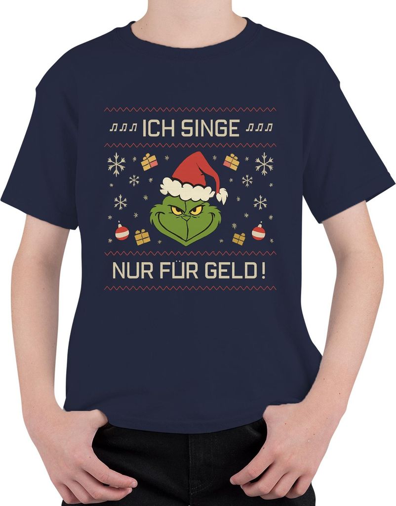 ICH SINGE NUR FÜR GELD Grinch Weihnachten lustig Karaoke Sänger Uni Kinder T-Shirt, Navy, 140