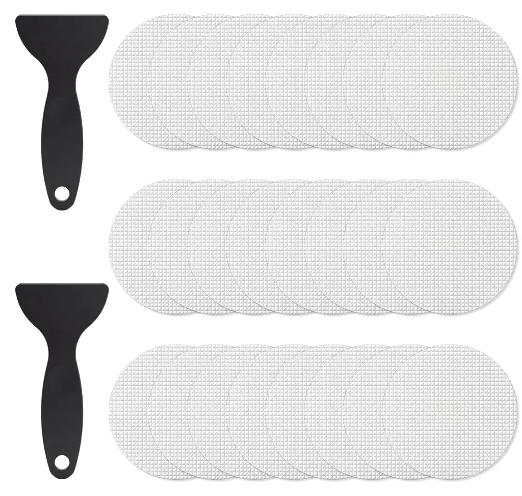 Lot de 24 bandes antidérapantes pour douche et baignoire avec grattoir
