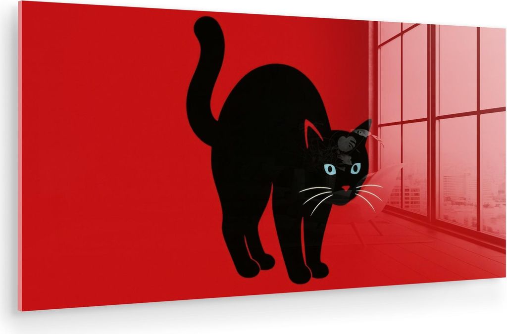 MuchoWow Glasbilder - Bilder auf Wandbild - Foto auf Glas Katze - Schwarz - Schwanz 120x60 cm Wanddekoration aus Glas - Acrylglasbild - Acrylbilder...