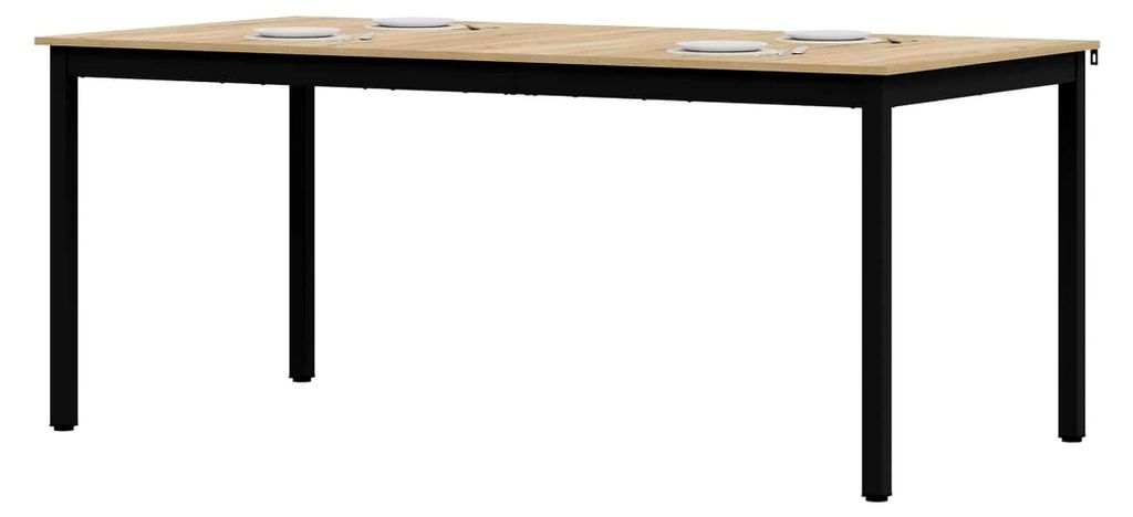 Esstisch aus Holzwerkstoff, Moderner Esstisch, Flexibler Metallrahmen, Schwarzes Holz, Minimalistisches Möbel für Innenräume