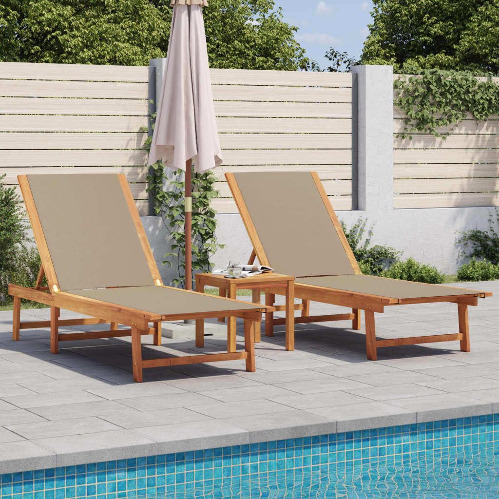 "im Angebot" Sonnenliegen 2 Stk. - möbel für den Garten - mit Tisch Taupe Massivholz Akazie Textilene - Gartenliegen CC10956