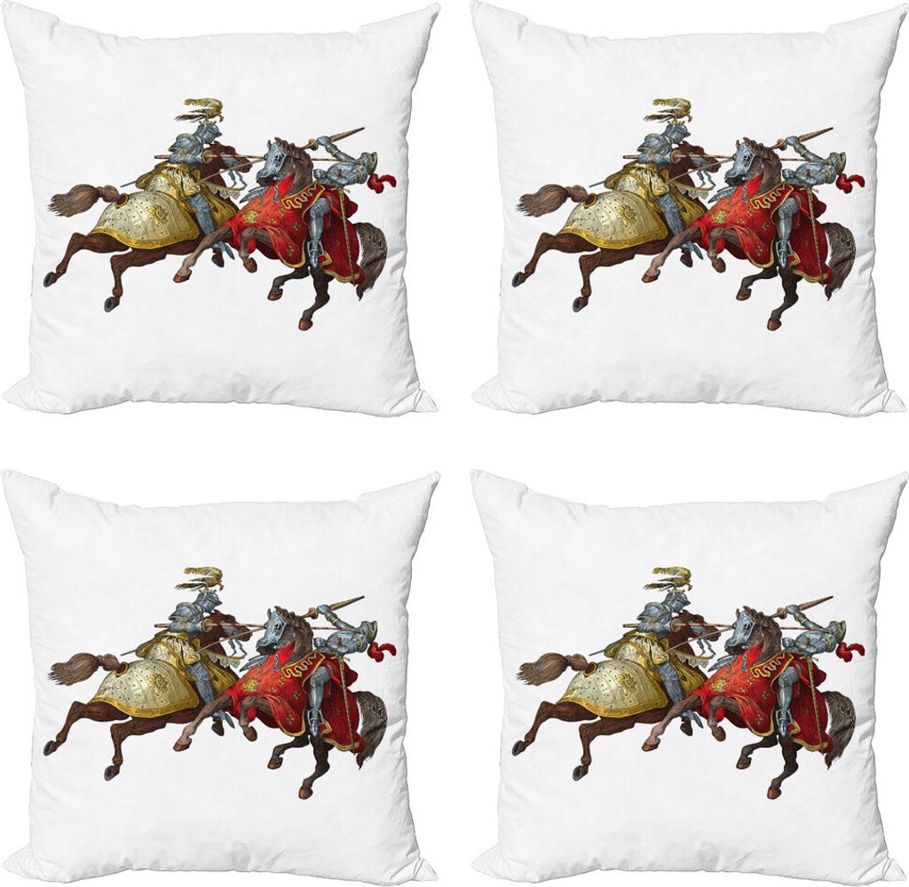 ABAKUHAUS Mittelalterlich Kissenbezug Set (4 Stück), Mittelalter Ritter, Moderner Doppelseitiger Digitaldruck, 45 cm x 45 cm, Mehrfarbig