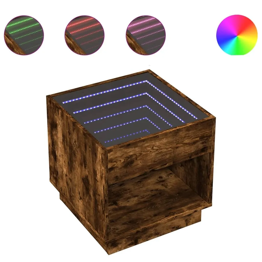 Offerta SYFAX Tavolino LED Infinity Rovere Fumo - Design Unico 50x50