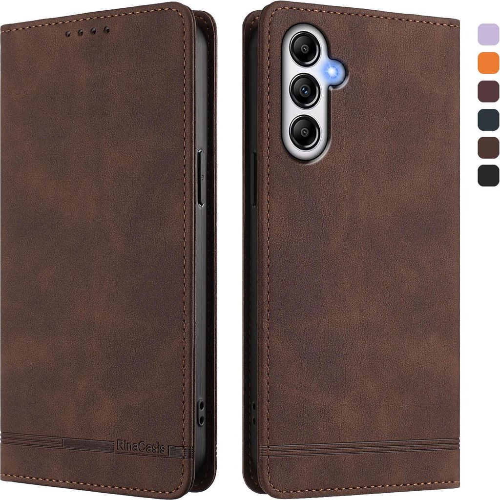 Hülle für Samsung Galaxy A54 5G, Retro Kunstleder Ständer Klapphülle mit Kartenfächer und Magnetische Braun