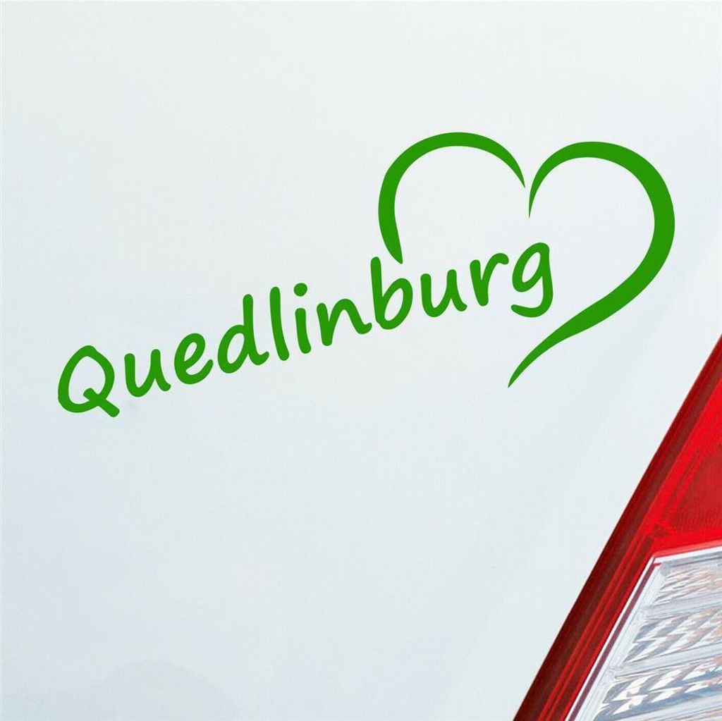 Auto Aufkleber Quedlinburg Herz Heart City Stadt 20x8 cm Hellgrün Sticker Heckscheibenaufkleber