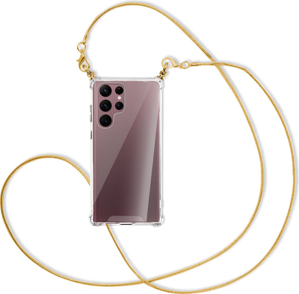 Handykette Backcover-Schutzhülle mit Band (Metall goldfarben) für Samsung Galaxy S22 Ultra 5G (S908) - goldfarbene Kette Snake