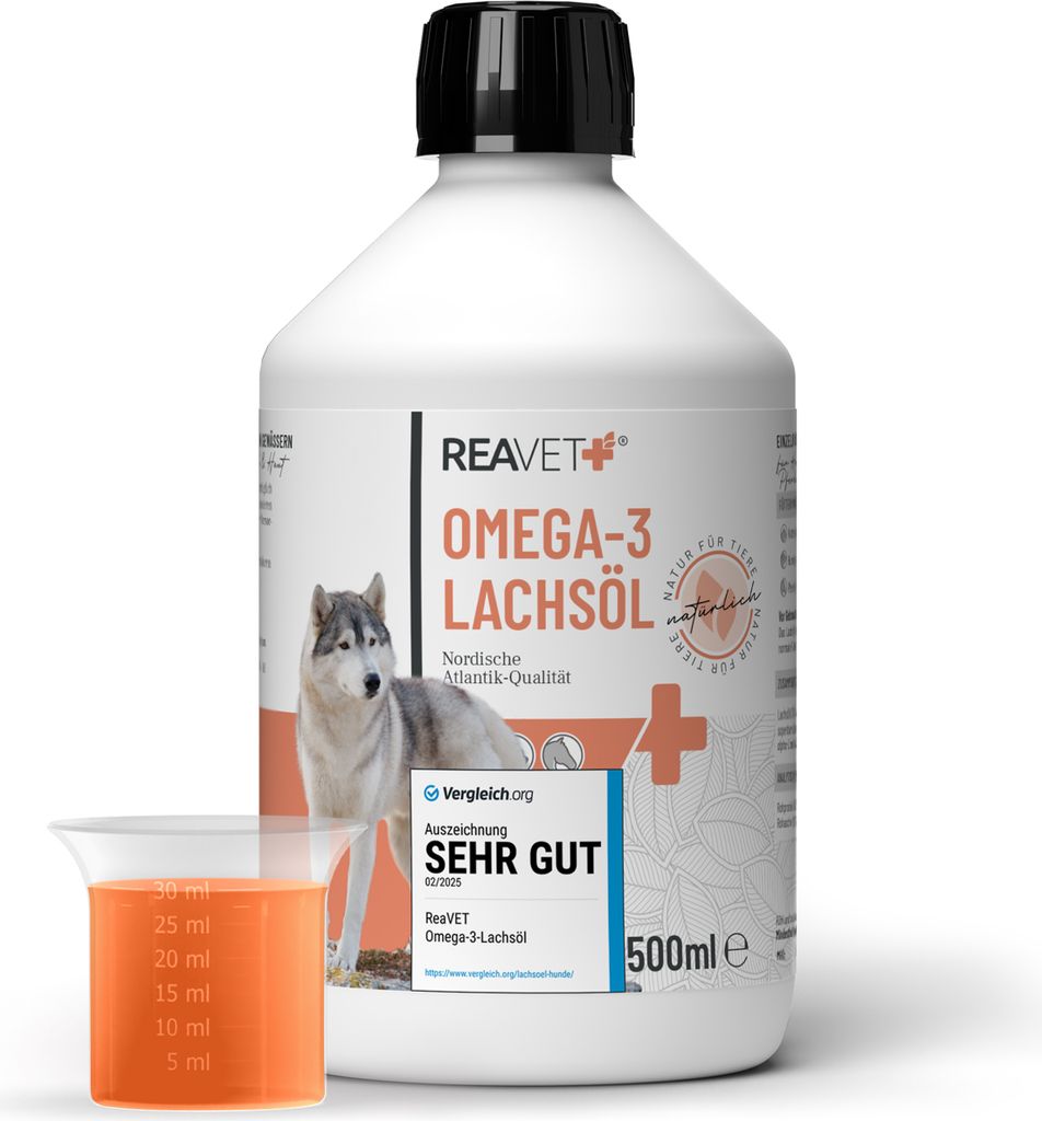 REAVET Olio di salmone per cani e gatti 500 ml - Ricco di Immagine del prodotto 