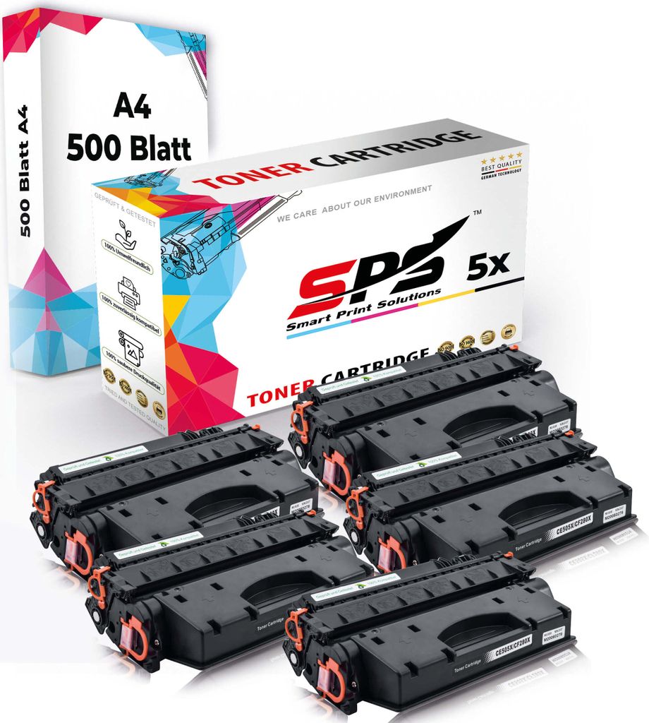 Druckerpapier A4 + 5x Multipack Set Kompatibel für HP LaserJet Pro 400 M 401 a (CF280X/80X) Toner-Kartusche Schwarz XL 13000 Seiten