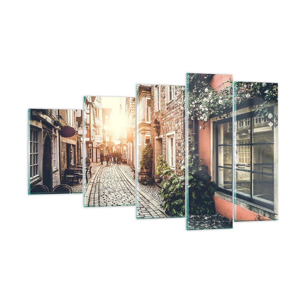 Bilder auf glas - Straße Haus Leute - 100x60cm - Glasbilder - Wandbilder - Kunstdruck - zum Aufhängen bereit - Wanddekoration aus Glas - Glas Bil...