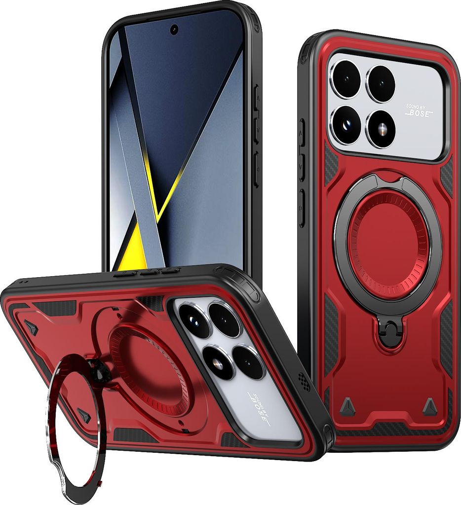 Dual Layer Hülle für Xiaomi Poco F8 Pro/Redmi K90 mit Ring Ständer Magnetisch Stoßfest Handyhülle Rot