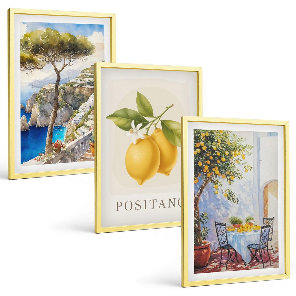 Bilder Set 3-teilig im Goldrahmen Rahmen – Wandbilder 3 Stück – gerahmte Poster für Wohnzimmer, Schlafzimmer und Flur – 40x60 cm – Ansich...