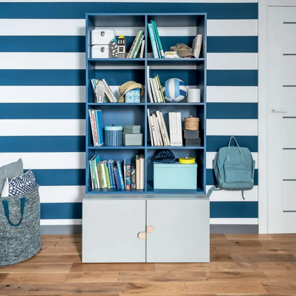 Bibliothèque à Cases avec Meuble Bas 2 Portes STIGE pour le Rangement