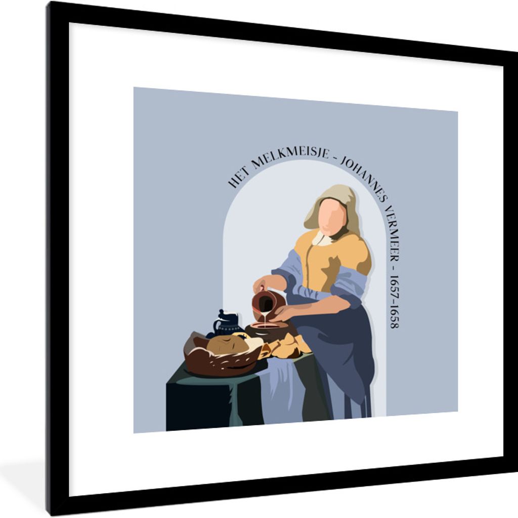 MuchoWow Gerahmtes Poster Milchmädchen - Blau - Vintage - Alte Meister 40x40 cm - Poster mit Schwarzem Bilderrahmen Wandposter Rahmen Foto Bilde...