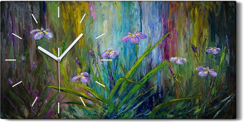 Wohnzimmer-Bild Leinwand Uhr Geräuschlos 60x30 Iris Windblumen abstrakte - weiße Hände