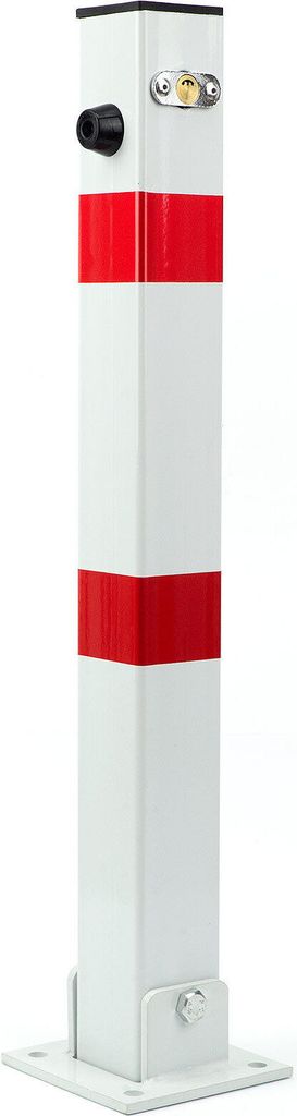 2x Klappbare Parkpfosten 60x60x600mm - Parkplatzsperre Weiß/rot