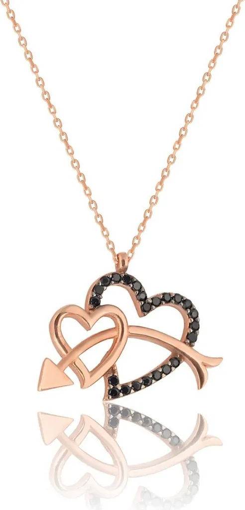 Collier en argent 925 cœur Love Bond avec oxyde de zirconium rose