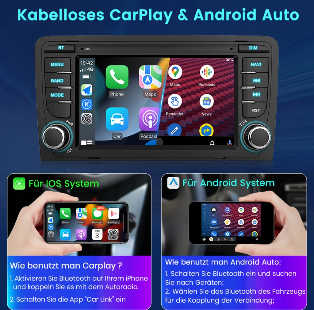 SXAUTO Android 14 IPS Autoradio Per Audi A3 8P 8PA S3 RS3 (2003-2013
