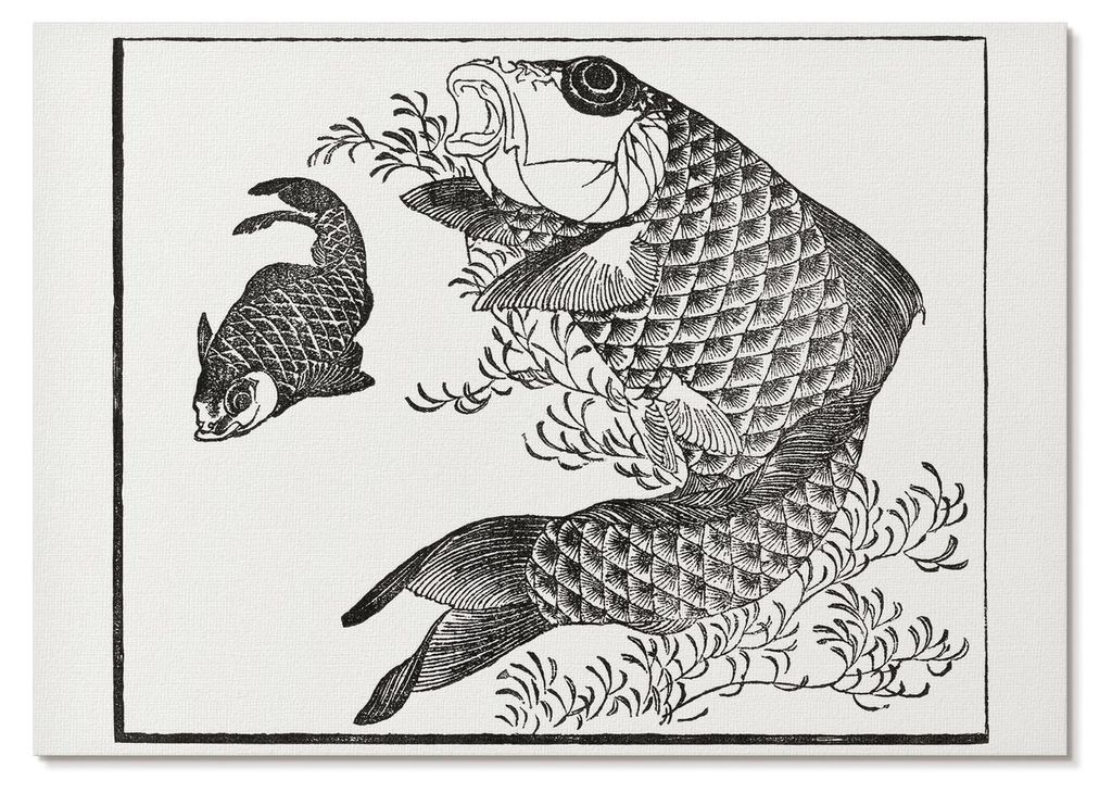 POSTER - 84x59 cm (A1) - Hokusai - Hokusais Karpfen, eine japanische Tierillustration - Wandbild für Wohnzimmer Schlafzimmer & Flur, Modernes Post...