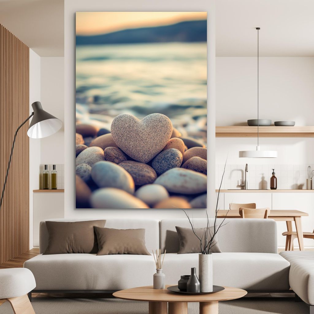MuchoWow Wanddekoration Metall Metallbild Wandkunst 100x150 cm Herz - Steine - Natur - Kieselsteine - Zen - Kieselsteine MuchoWow Aluminium Gemäld...