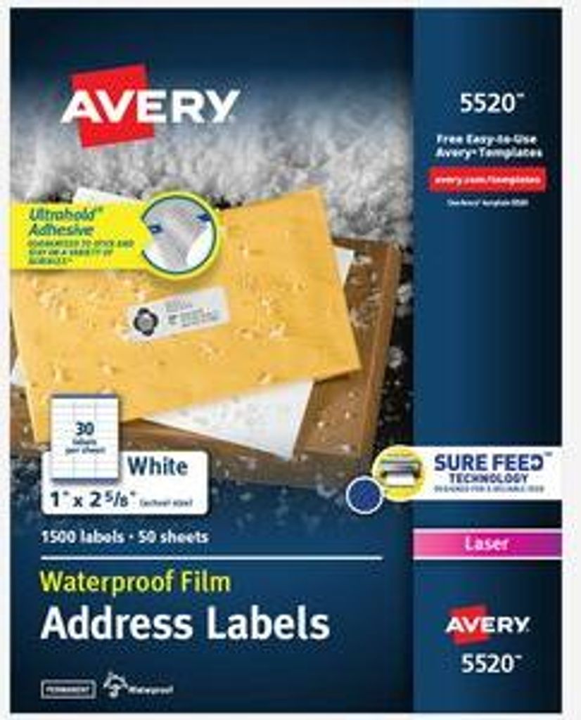 Avery 5520, Weiß, Selbstklebendes Druckeretikett, Laser, Permanent, Universal, Rechteck