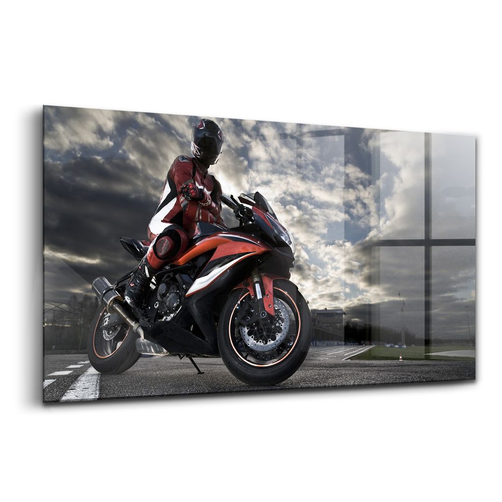 Glasmalerei - dekorative Malerei - moderne Malerei - 140x70 - Mann auf einem Motorrad