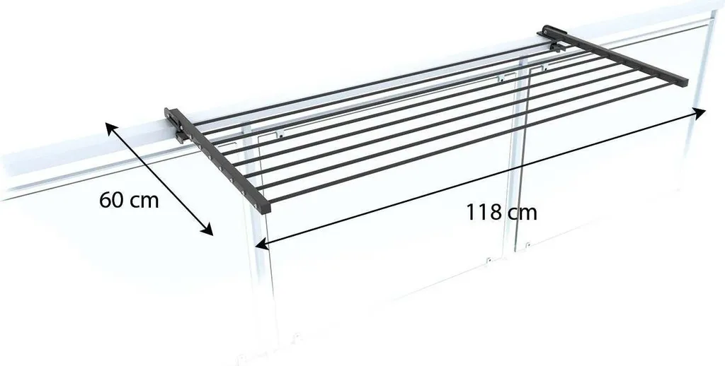Foxydry Duo, stendibiancheria da balcone, stendibiancheria da balcone, stendibiancheria da balcone, pieghevole, robusto stendino da esterno in acciaio inox e alluminio, per terrazze, balconi e ringhiere - antracite 118 cm - 3