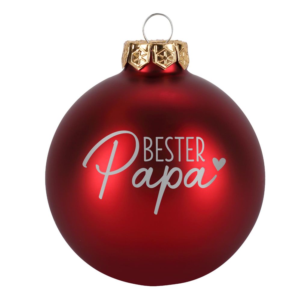 Christbaumkugel mit Gravur – Weihnachtsbaumkugel als Geschenkidee - Weihnachtskugel mit Motiv: Bester Papa, Farbe: Rot, Größe: M, Finish: Matt