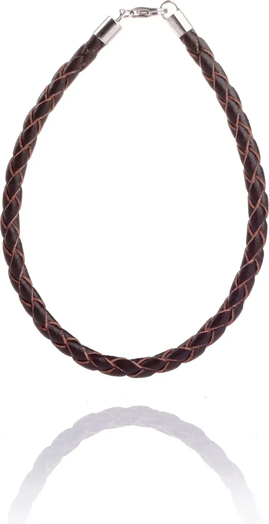 Bracciale Uomo Pelle Robusta Marrone Argento 925 Sportivo 22cm