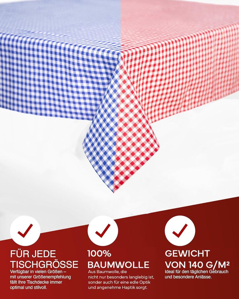 Landhaus Tischwäsche 5 mm Karo Baumwolle rot-weiß kariert - Produktbild 